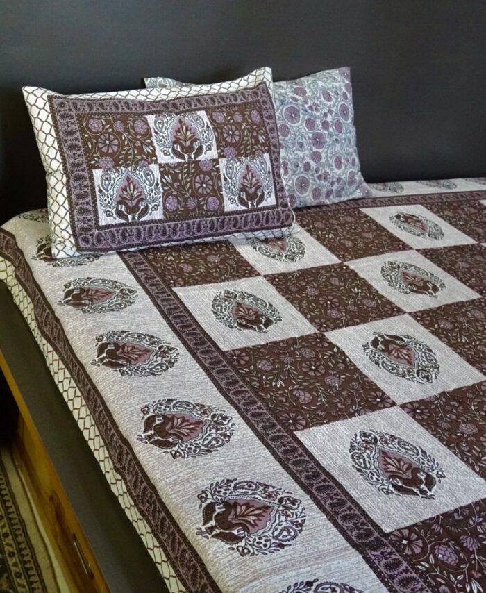 Royal Jaipuri Super King Size Bedsheet – Traditional Block Print in Earthy Brown Tones