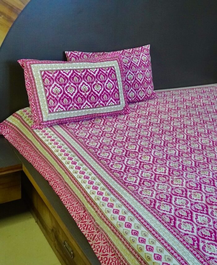 Vibrant Pink Jaipuri Super King Size Bedsheet – Handblock Ethnic Print