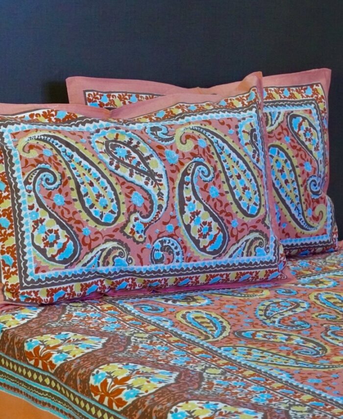 Jaipuri Super King Size Bedsheet with Traditional Paisley Block Print