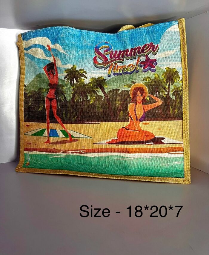 Summer Vibes Rajasthani Printed Jute Tote Bag – Beach Edition