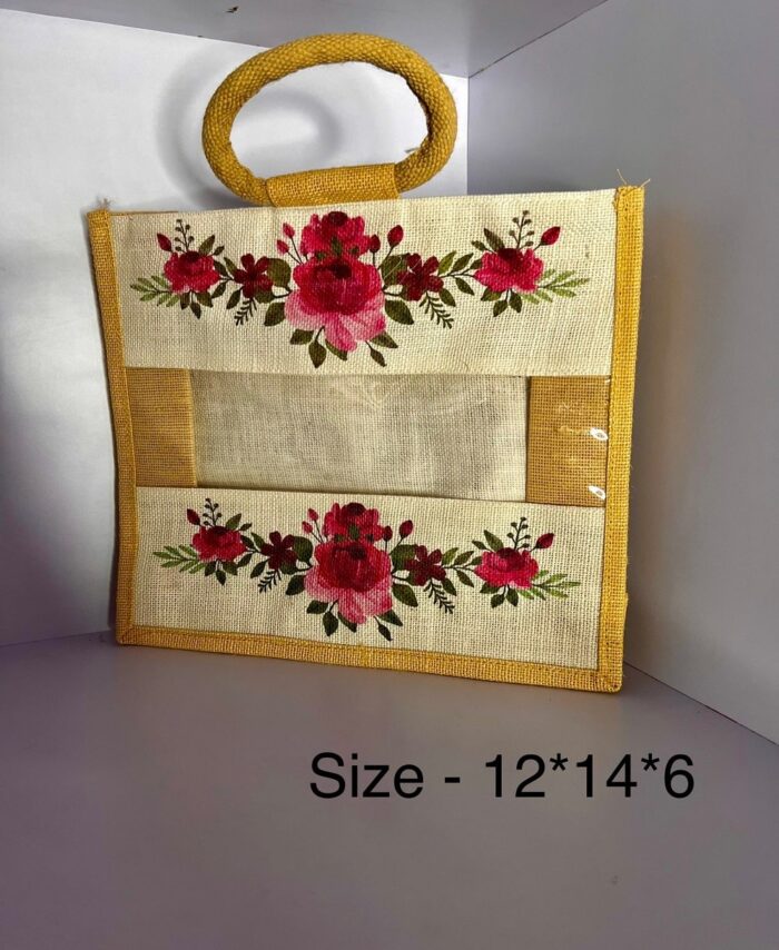 Elegant Floral Rajasthani Printed Jute Tote Bag – Rose Garden Edition