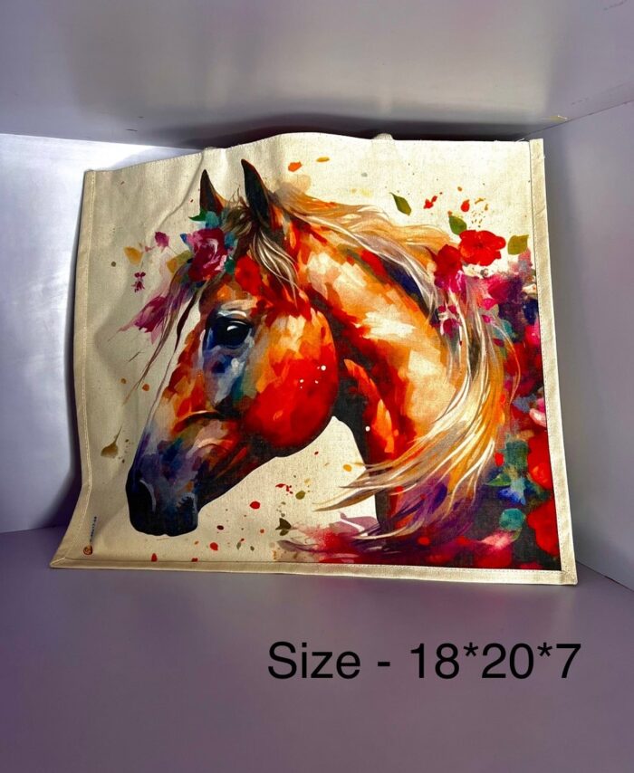 Majestic Horse Rajasthani Art Jute Tote Bag – Multicolor Splash Edition