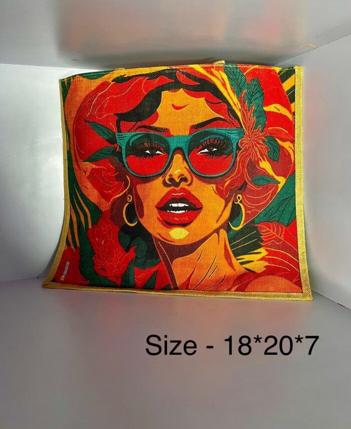 Bold Diva Rajasthani Art Jute Tote Bag – Vibrant Woman with Shades