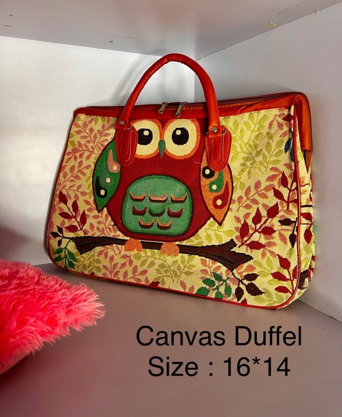 Vibrant Owl Rajasthani Tote & Duffle Bag – Artistic Nature-Inspired Travel Companion