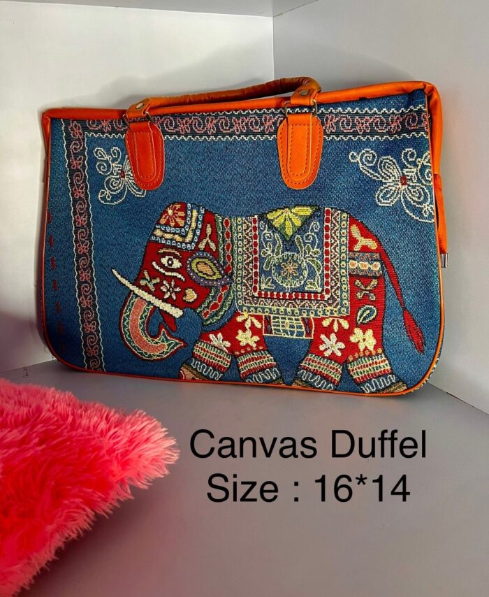 Ethnic Blue Rajasthani Elephant Print Tote & Duffle Bag – Handcrafted Elegance