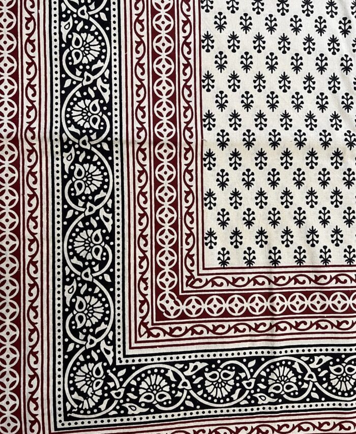 Traditional Jaipuri Hand Block Print King Size Bedsheet– Black & Maroon Floral Design