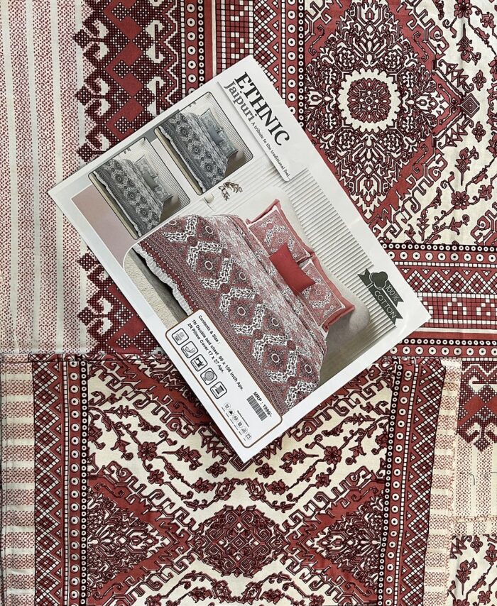 Traditional Maroon & Cream Jaipuri King Size Cotton Bedsheet – Ethnic Block Print