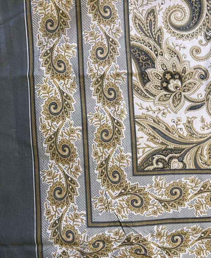 Royal Paisley Print Jaipuri Cotton Bedsheet – King Size in Grey, Gold & White Tones